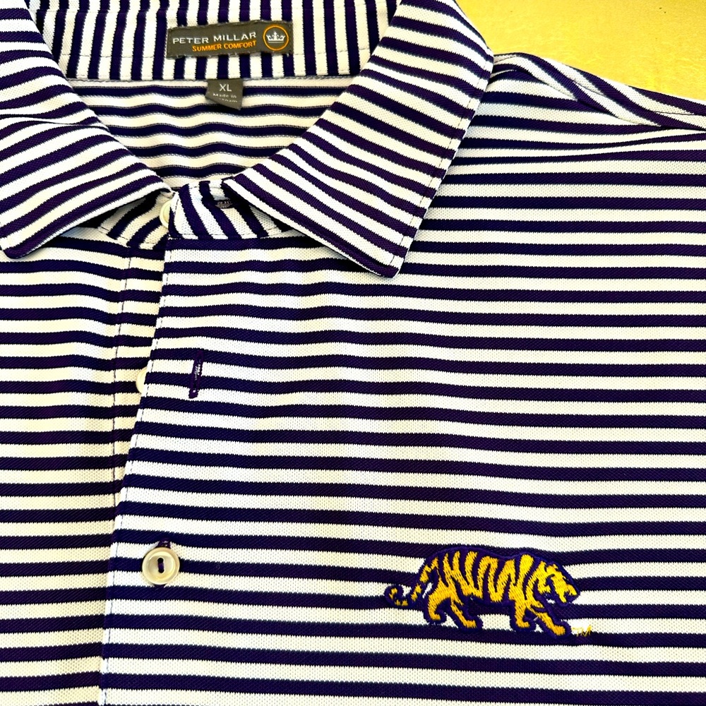 Peter Millar LSU Purple and White Polo Shirt Classic Stripes
